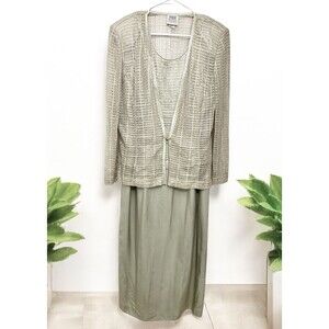 R M Richards Karen Kwong Gold 2Pc Dress Size 14 Vintage